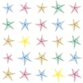 Colorful hand drawn sketched starfish decoration pattern. Funny design