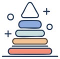 Colorful hand drawn stacking ring pyramid toy icon for childhood development and learning Royalty Free Stock Photo