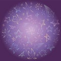 Colorful Hand Drawn Stars Arranged in a Circle. Children Drawings of Doodle Stars on Night Sky. Sketch Style
