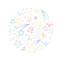 Colorful Hand Drawn Stars Arranged in a Circle. Children Drawings of Doodle Stars. Sketch Style