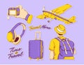 Colorful hand drawn time to travel with airplane stickers collection Royalty Free Stock Photo