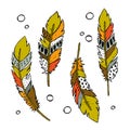 Colorful hand drawn tribal feathers Royalty Free Stock Photo