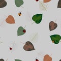 Colorful hand drawn tropical leaves with cute ladybugs seamless pattern,for decorative,apparel,fashion,fabric,textile or print