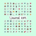 Colorful hand drawn universal icon set illustration vector isolated on green background