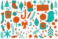 Colorful hand drawn vector christmas doodle set. sketch christmas symbols in the red and green colors. Royalty Free Stock Photo