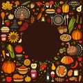 Colorful hand drawn vector doodle set of Thanksgiving