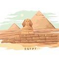 Colorful hand-drawn vector illustrations of the pyramid of Giza, Sphinx, Egypt hand-drawn in a white background.