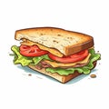 Colorful Hand Drawn Vector Sandwich Illustration