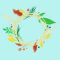 Colorful Hand drawn watercolor gouache illustration Autumn and Fall Wreath. Collection of cartoon wreaths of autumn branches and Royalty Free Stock Photo