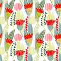 Colorful hand drawn wild flowers and circle seamless pattern Royalty Free Stock Photo