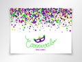 Colorful hand lettering Welcome Carnival with masquerade mask isolated on white background. Vector poster. All isolated and