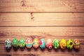 Colorful hand painted Easter eggs on wood. Unique handmade, vintage design.