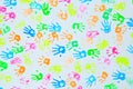 Colorful hand prints on a wall Royalty Free Stock Photo
