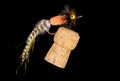 Colorful Hand Tied Fishing Flies Displayed on Champagne Cork 3 Royalty Free Stock Photo