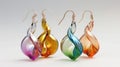 Colorful Handblown Glass Earrings on White Background