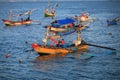 Colorful handcrafted Balinese fishing boat at port in Jimbaran beach, Bali