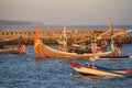 Balinese wooden fishing boat at port in Jimbaran beach Royalty Free Stock Photo