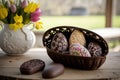 Colorful Handcrafted Easter Egg Collection on Wooden Table using Generative AI