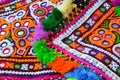 colorful handmade ahir bharat, kutchhi bharat,Mirrored embroidery work typical of the Ahir tribe in Gujarat, India Royalty Free Stock Photo