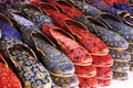 Colorful Handmade chappals (sandals) being sold in an Indian market, Handmade leather slippers, Traditional footwear Royalty Free Stock Photo