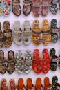 Colorful Handmade chappals (sandals) being sold in an Indian market, Handmade leather slippers, Traditional footwear Royalty Free Stock Photo