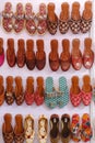 Colorful Handmade chappals (sandals) being sold in an Indian market, Handmade leather slippers, Traditional footwear Royalty Free Stock Photo