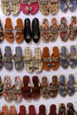 Colorful Handmade chappals (sandals) being sold in an Indian market, Handmade leather slippers, Traditional footwear Royalty Free Stock Photo