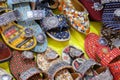 Colorful Handmade chappals (sandals) being sold in an Indian market, Handmade leather slippers, Traditional footwear Royalty Free Stock Photo