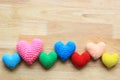 Colorful Of Handmade Crochet Heart On Wood Background For Valentines Day
