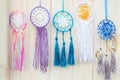 Colorful handmade dream catchers hanging