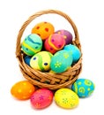 Colorful handmade easter eggs in the basket Royalty Free Stock Photo