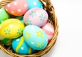 Colorful handmade easter eggs in the basket isolated Royalty Free Stock Photo