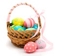 Colorful handmade easter eggs in the basket isolated Royalty Free Stock Photo