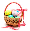 Colorful handmade easter eggs in the basket isolated Royalty Free Stock Photo