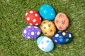 Colorful handmade easter eggs on green grass Royalty Free Stock Photo