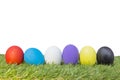 Colorful handmade easter eggs on green grass Royalty Free Stock Photo