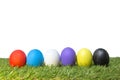 Colorful handmade easter eggs on green grass Royalty Free Stock Photo