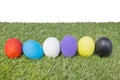 Colorful handmade easter eggs on green grass Royalty Free Stock Photo
