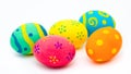 Colorful handmade easter eggs isolated on a white