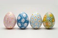 Colorful handmade Easter eggs on a white background. Happy easter