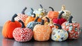 Colorful Handmade Fabric Pumpkins on Display Royalty Free Stock Photo