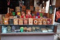 Colorful Handmade leather notebook, Books and agendas outside at a shop front for sale. Souvenir shop with handmade leather bags