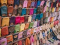 Colorful handmade leather slippers babouches on a market souk in the medina of Marrakech, Morocco Royalty Free Stock Photo