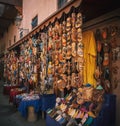 Colorful handmade leather slippers babouches on a market souk in the medina of Marrakech, Morocco Royalty Free Stock Photo