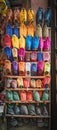 Colorful handmade leather slippers babouches on a market souk in the medina of Marrakech, Morocco Royalty Free Stock Photo