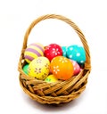 Colorful handmade painted easter eggs in the basket isolated Royalty Free Stock Photo
