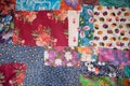 Colorful handmade patchwork carpet close up image Royalty Free Stock Photo