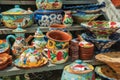 Colorful handmade porcelain pots and dishes