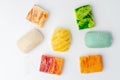 Colorful handmade soap bars on a white background Royalty Free Stock Photo