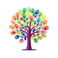 Colorful handprint tree symbolizing unity diversity community and collaboration on a white background Royalty Free Stock Photo
